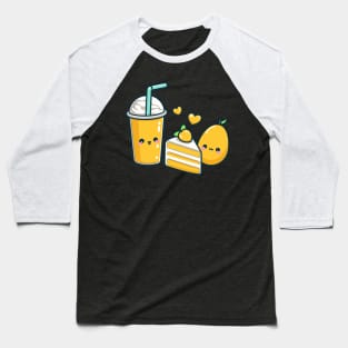 Cute Design in Kawaii Style with a Mango Cake and Milkshake | Kawaii Food Art Baseball T-Shirt